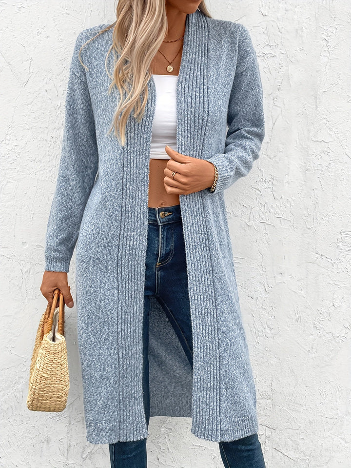 Knitted Open Front Long Cardigan