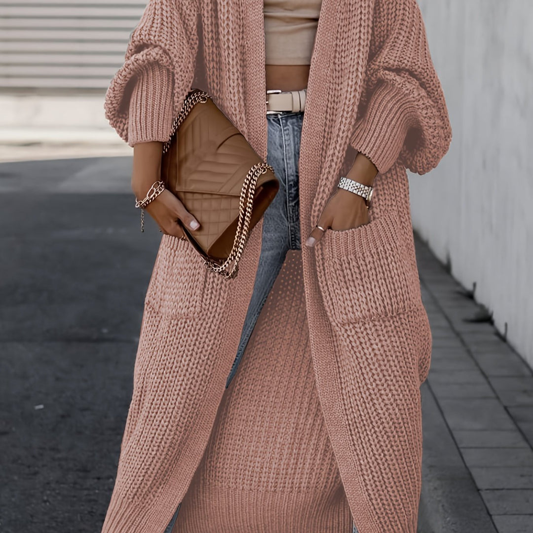 Solid Color Women's Long V-Neck Long Sleeve Cardigan
