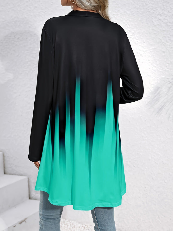 Colorblock Print Open Front Cardigan
