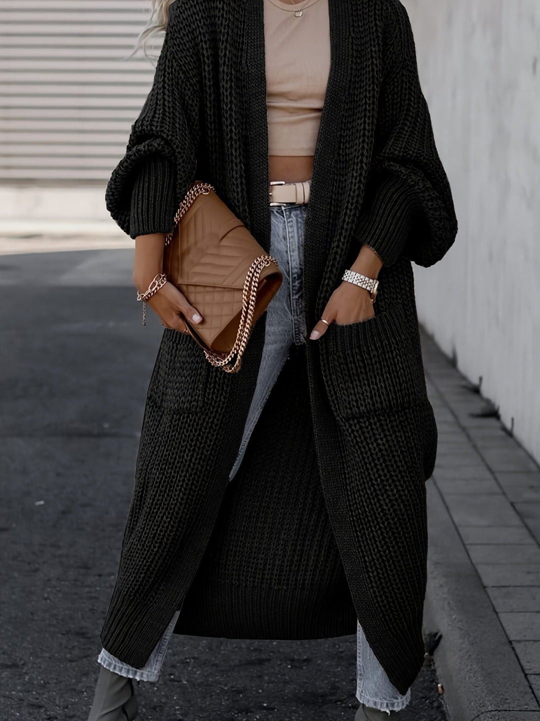 Solid Color Women's Long V-Neck Long Sleeve Cardigan