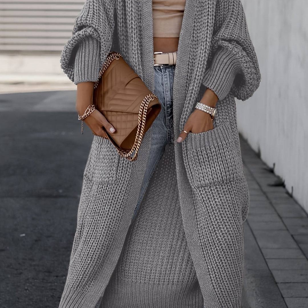 Solid Color Women's Long V-Neck Long Sleeve Cardigan