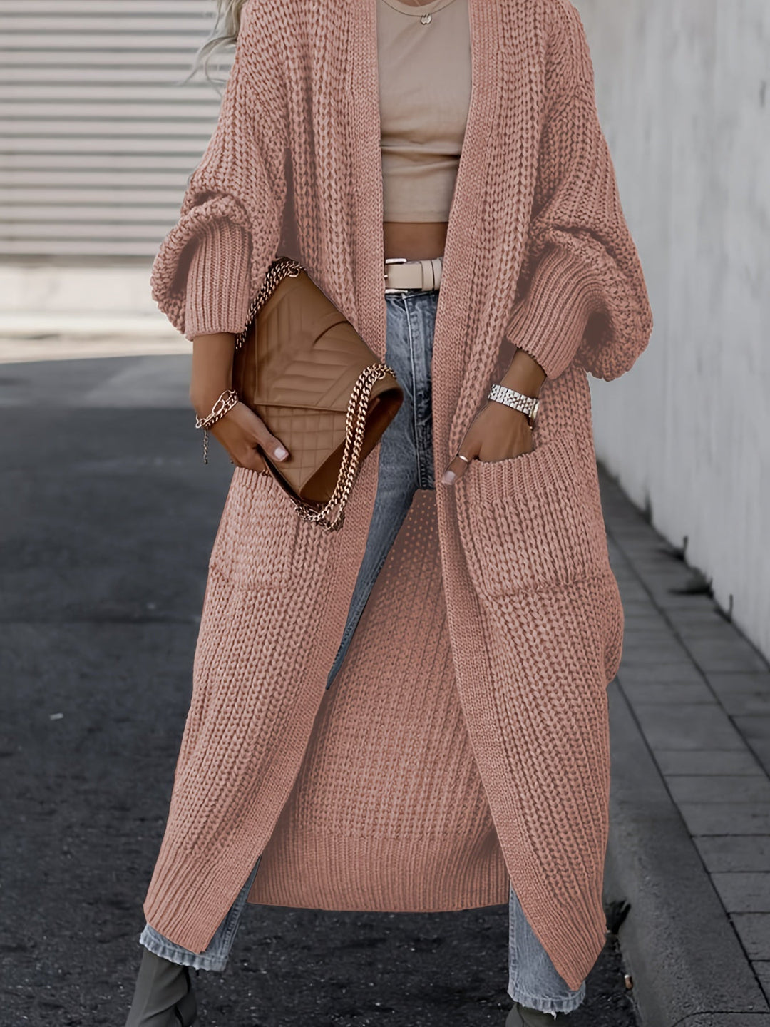 Solid Color Women's Long V-Neck Long Sleeve Cardigan