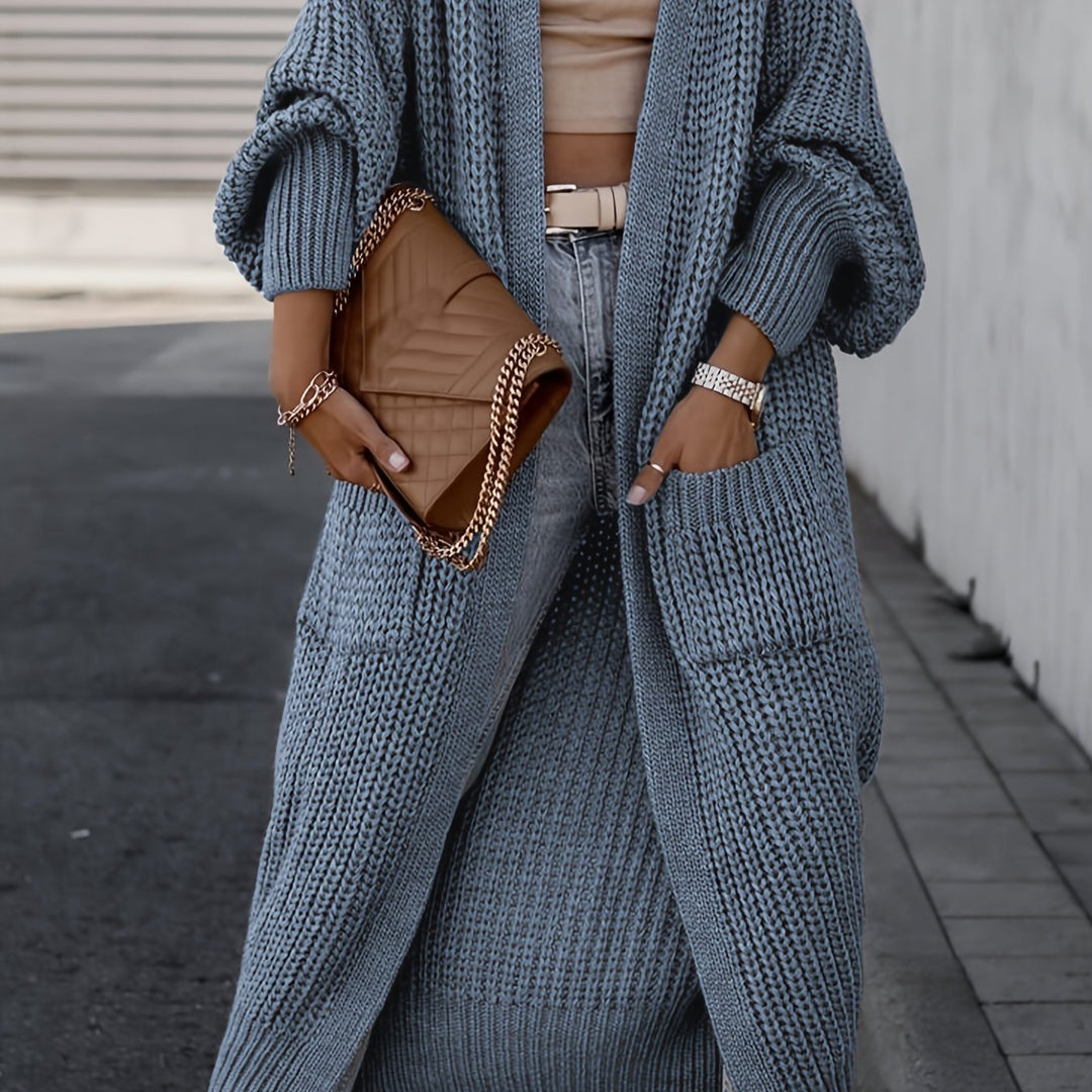 Solid Color Women's Long V-Neck Long Sleeve Cardigan