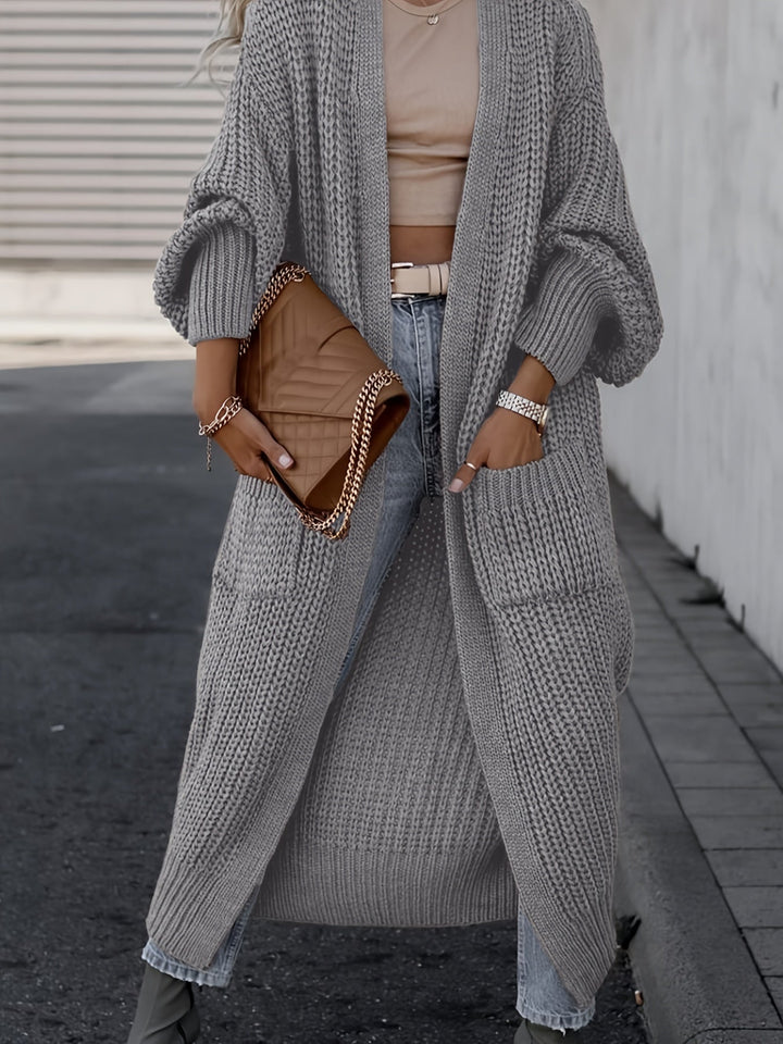Solid Color Women's Long V-Neck Long Sleeve Cardigan
