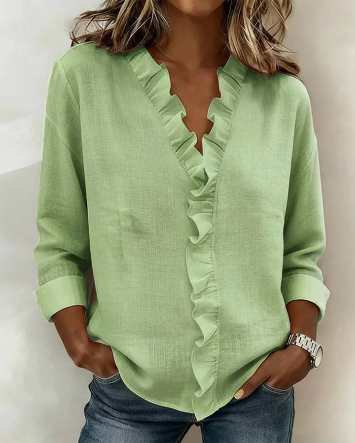 Indi | Blouse with Ruffles, V-Neck and Long Sleeves