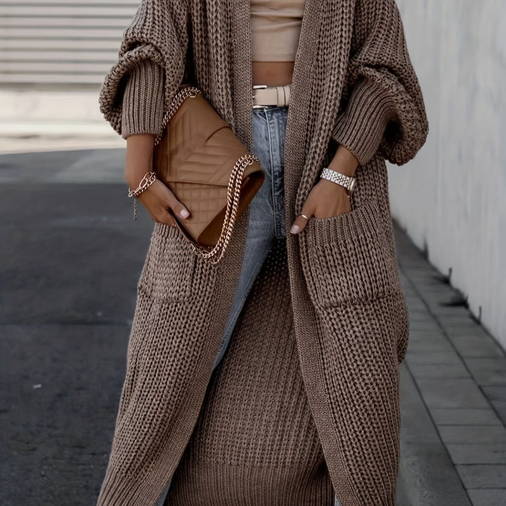 Solid Color Women's Long V-Neck Long Sleeve Cardigan