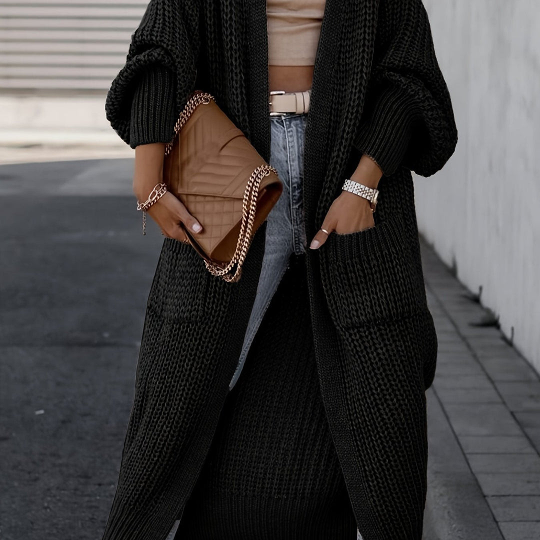 Solid Color Women's Long V-Neck Long Sleeve Cardigan