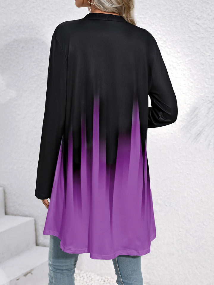 Colorblock Print Open Front Cardigan