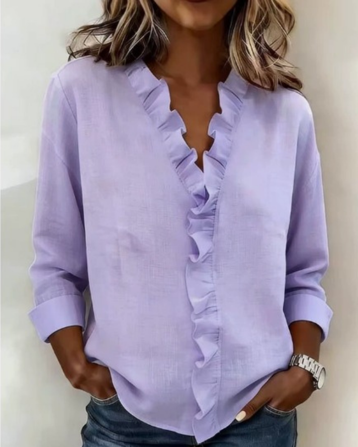 Indi | Blouse with Ruffles, V-Neck and Long Sleeves