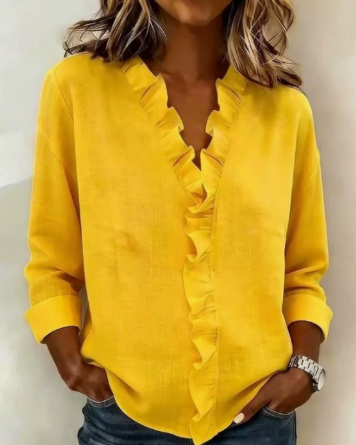 Indi | Blouse with Ruffles, V-Neck and Long Sleeves