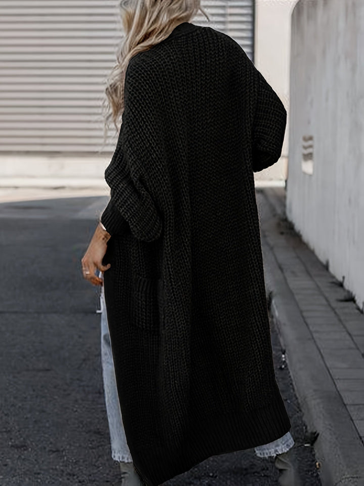 Solid Color Women's Long V-Neck Long Sleeve Cardigan