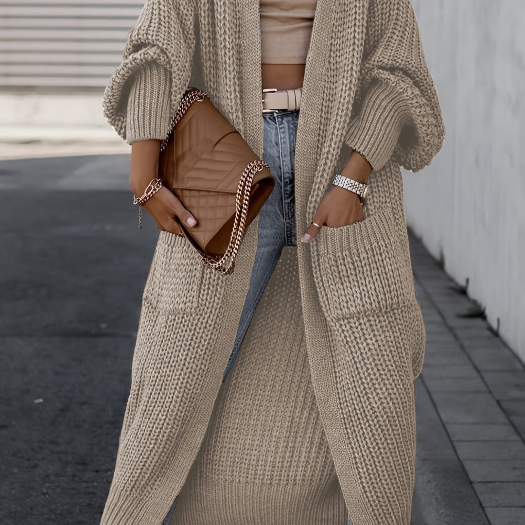 Solid Color Women's Long V-Neck Long Sleeve Cardigan