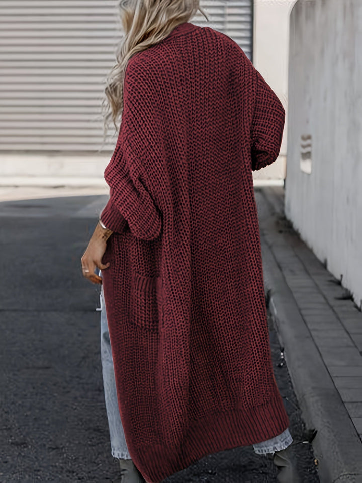 Solid Color Women's Long V-Neck Long Sleeve Cardigan