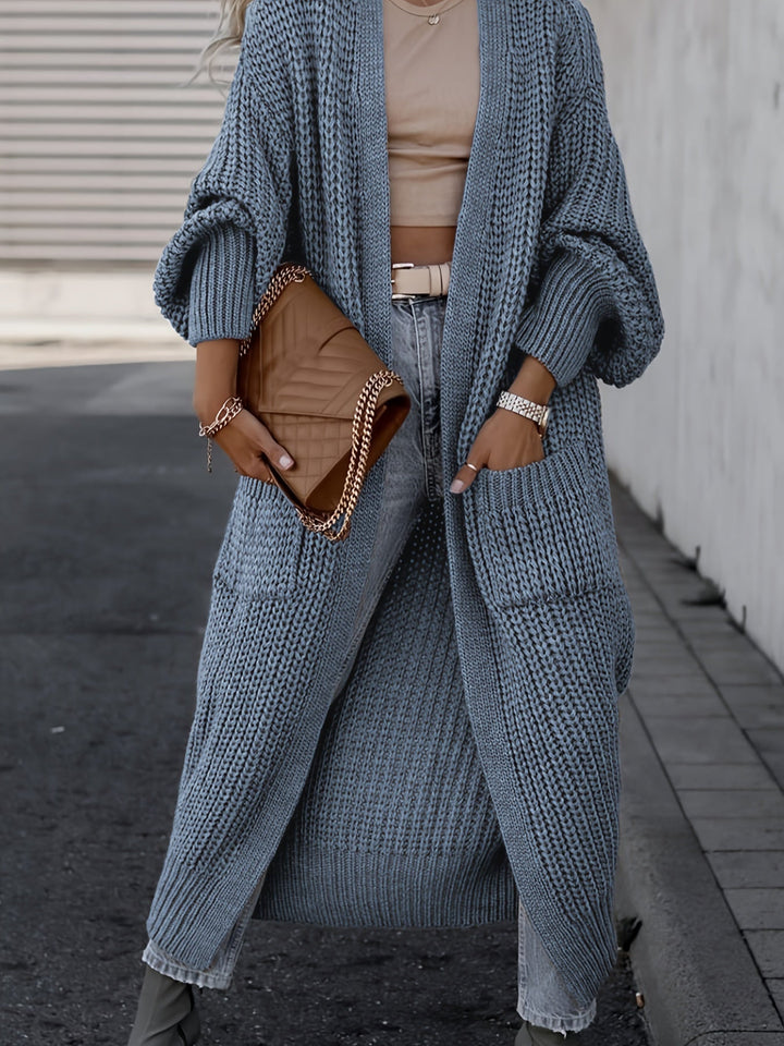 Solid Color Women's Long V-Neck Long Sleeve Cardigan