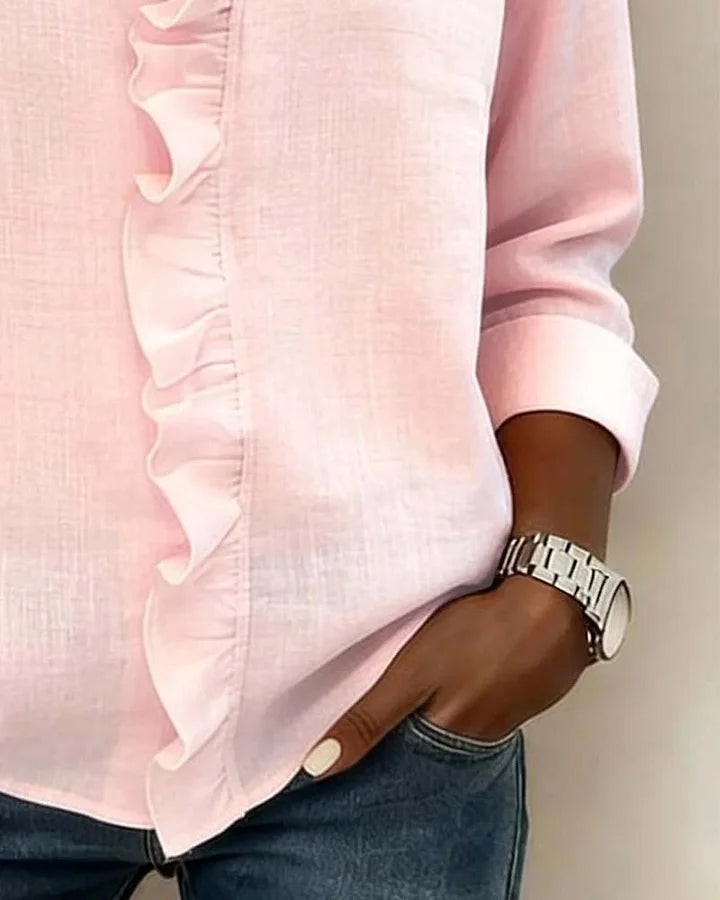 Indi | Blouse with Ruffles, V-Neck and Long Sleeves