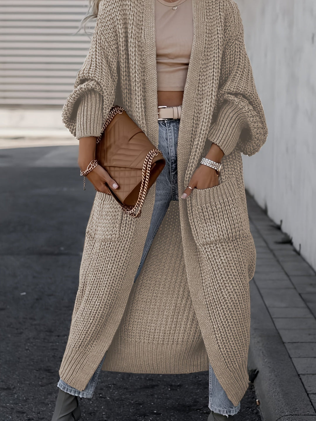 Solid Color Women's Long V-Neck Long Sleeve Cardigan