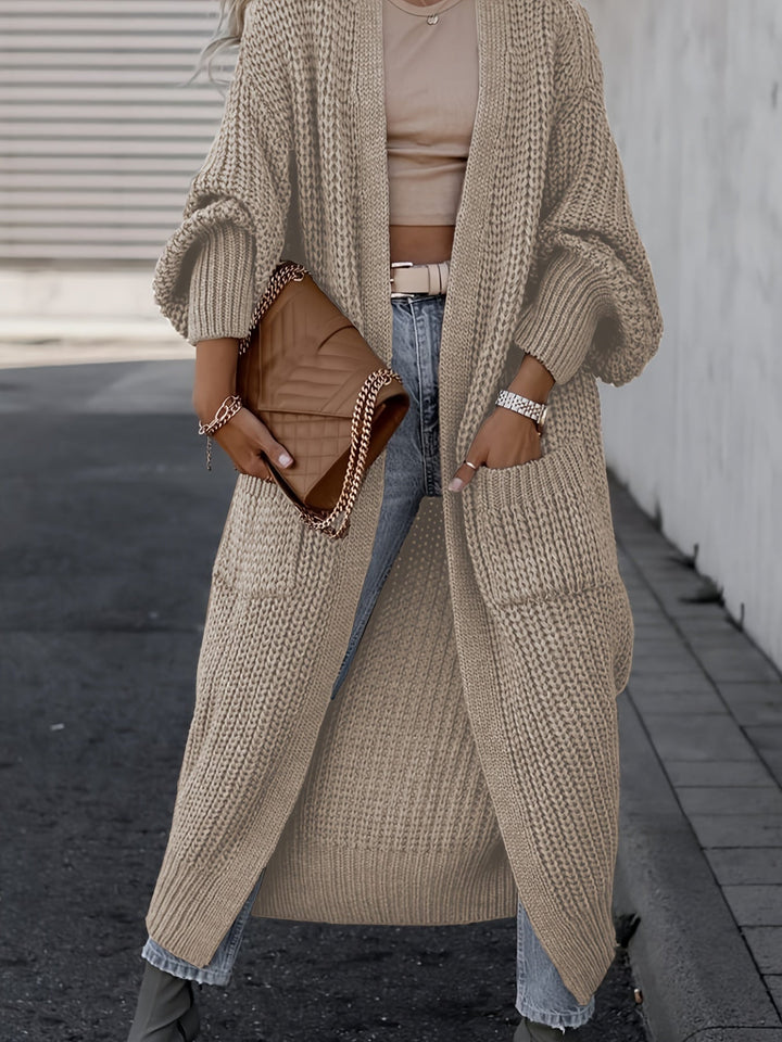 Solid Color Women's Long V-Neck Long Sleeve Cardigan