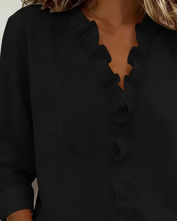 Indi | Blouse with Ruffles, V-Neck and Long Sleeves
