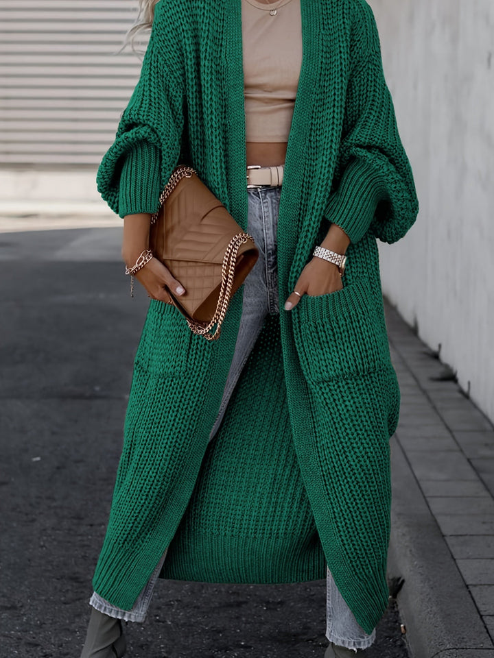 Solid Color Women's Long V-Neck Long Sleeve Cardigan