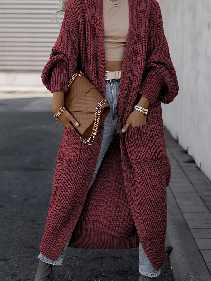 Solid Color Women's Long V-Neck Long Sleeve Cardigan