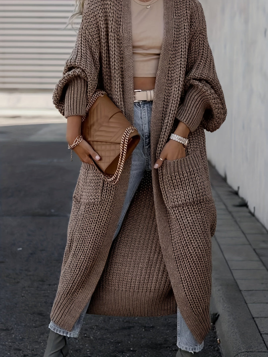 Solid Color Women's Long V-Neck Long Sleeve Cardigan